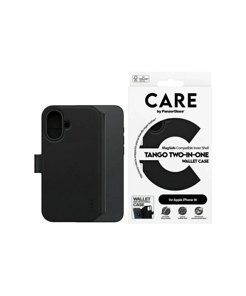 CARE by PanzerGlass Feature Tango 2in1 Wallet MagSafe Case for iPhone 16 - Black