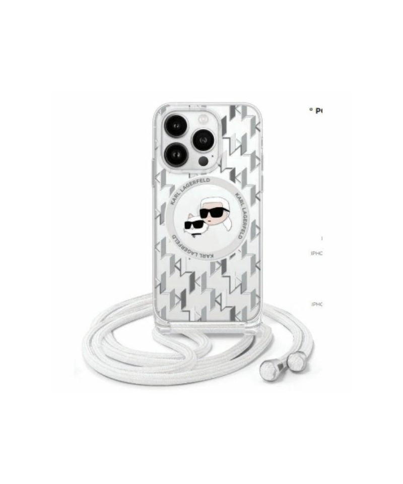 Karl Lagerfeld IML Crossbody Monogram Karl & Choupette Head MagSafe Case for iPhone 16 Pro - Clear