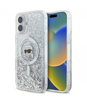Karl Lagerfeld Liquid Glitter Karl Head Magsafe Case for iPhone 16 Plus - Clear