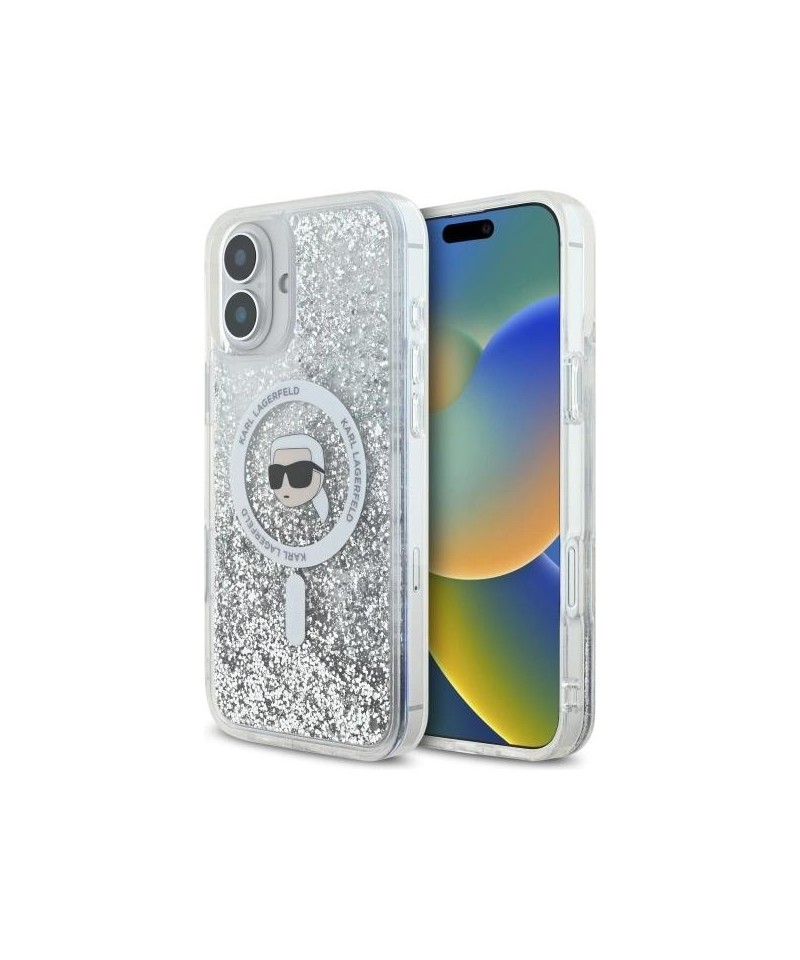Karl Lagerfeld Liquid Glitter Karl Head Magsafe iPhone 16 Case - Clear