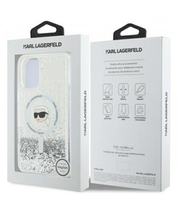 Karl Lagerfeld Liquid Glitter Karl Head Magsafe iPhone 16 Case - Clear