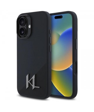Karl Lagerfeld Silicone Shadow Metal Initial MagSafe iPhone 16 Case - Black