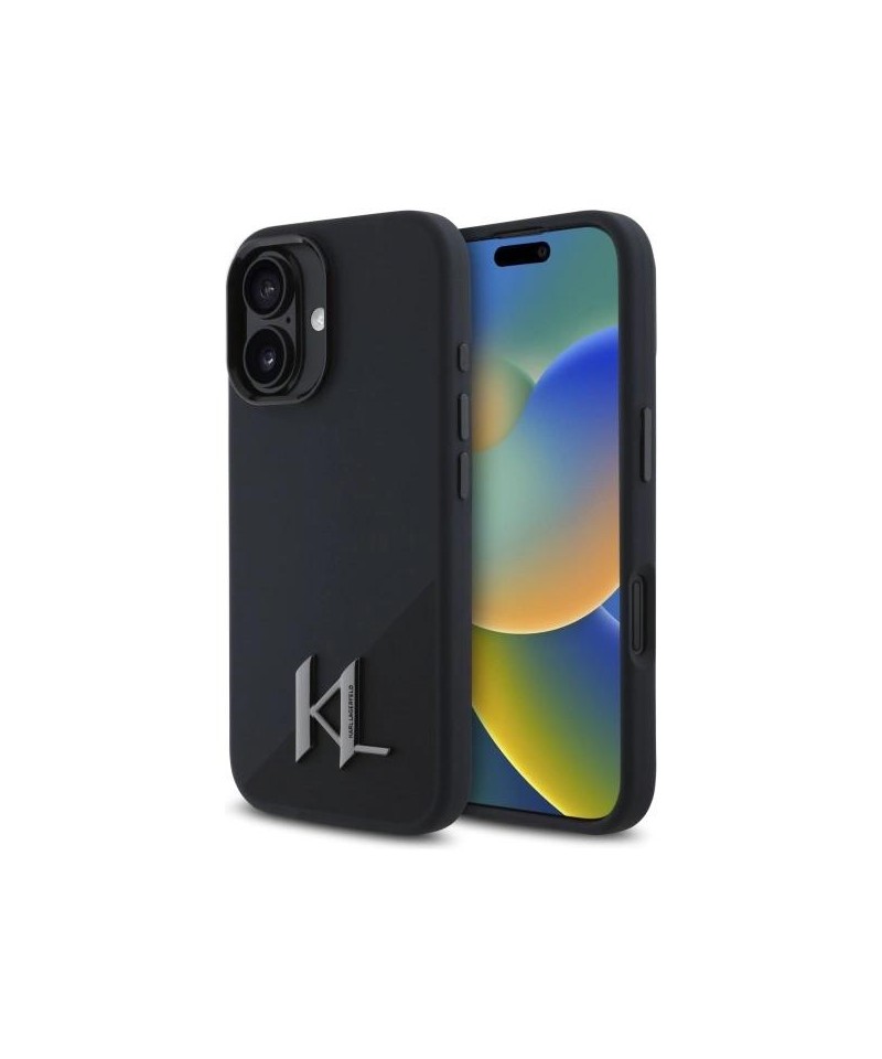 Karl Lagerfeld Silicone Shadow Metal Initial MagSafe iPhone 16 Case - Black