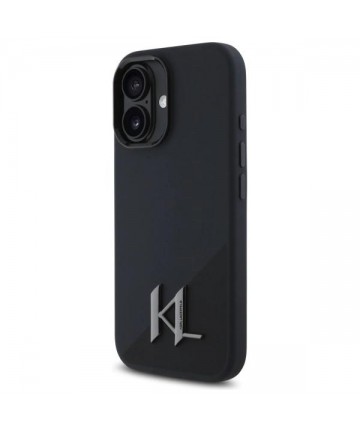 Karl Lagerfeld Silicone Shadow Metal Initial MagSafe iPhone 16 Case - Black