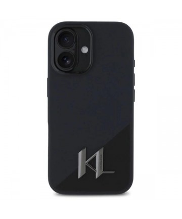 Karl Lagerfeld Silicone Shadow Metal Initial MagSafe iPhone 16 Case - Black