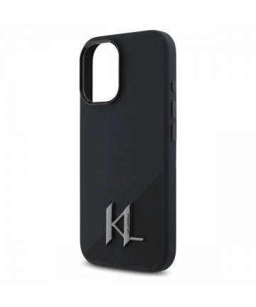 Karl Lagerfeld Silicone Shadow Metal Initial MagSafe iPhone 16 Case - Black