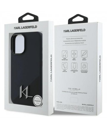 Karl Lagerfeld Silicone Shadow Metal Initial MagSafe iPhone 16 Case - Black