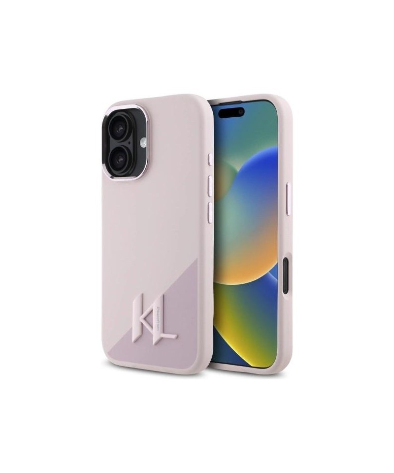 Karl Lagerfeld Silicone Shadow Metal Initial MagSafe iPhone 16 Case - Pink