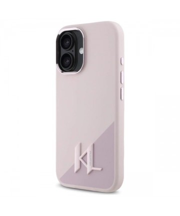 Karl Lagerfeld Silicone Shadow Metal Initial MagSafe iPhone 16 Case - Pink