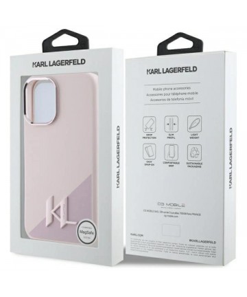 Karl Lagerfeld Silicone Shadow Metal Initial MagSafe iPhone 16 Case - Pink