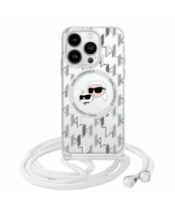 Karl Lagerfeld IML Crossbody Monogram Karl & Choupette Head MagSafe Case for iPhone 16 Pro Max - Clear