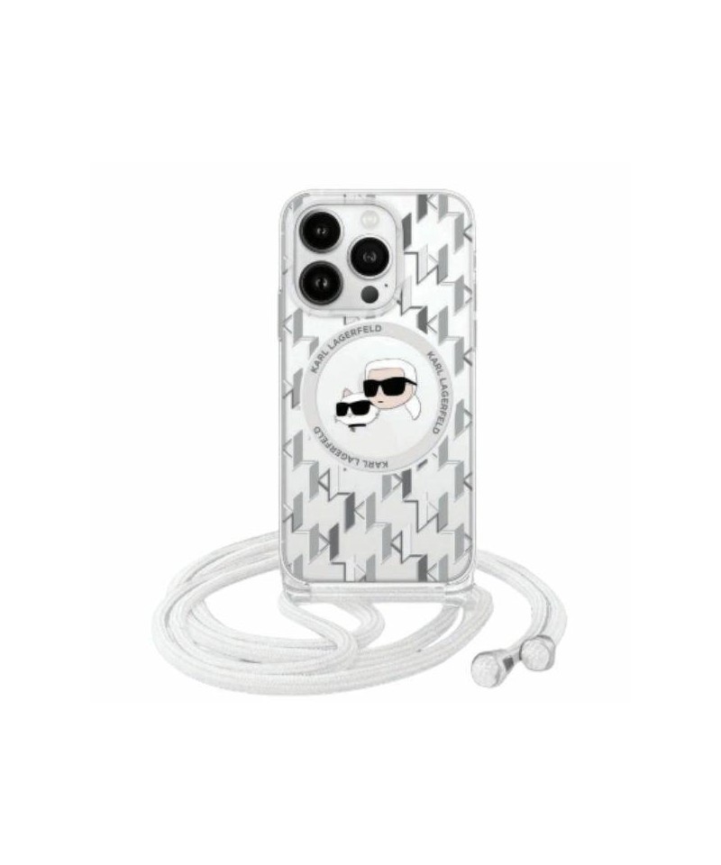Karl Lagerfeld IML Crossbody Monogram Karl & Choupette Head MagSafe Case for iPhone 16 Pro Max - Clear