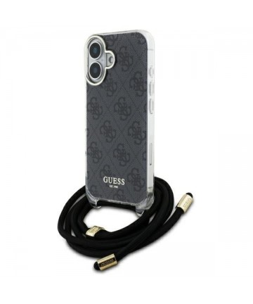 Guess Crossbody Cord 4G Print Case for iPhone 16 - Black