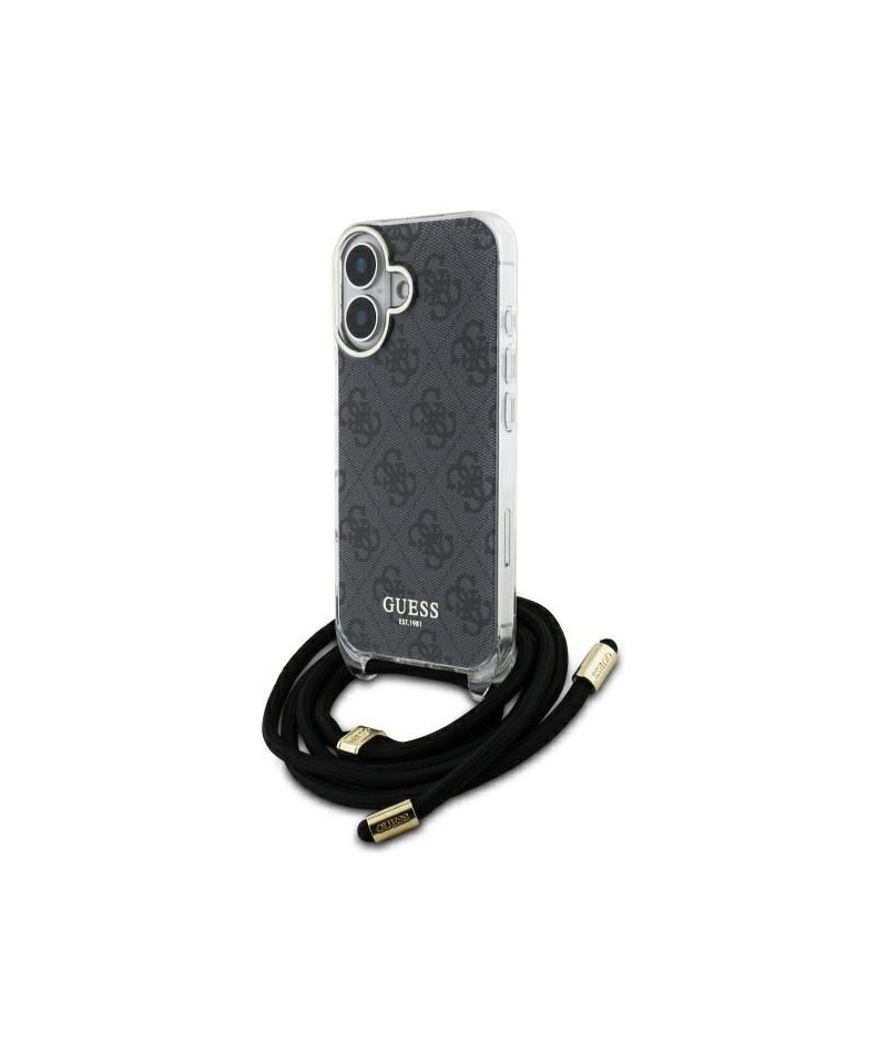 Guess Crossbody Cord 4G Print Case for iPhone 16 - Black