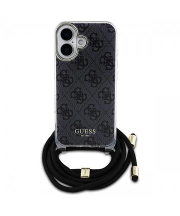 Guess Crossbody Cord 4G Print Case for iPhone 16 - Black