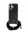 Guess Crossbody Cord 4G Print Case for iPhone 16 - Black