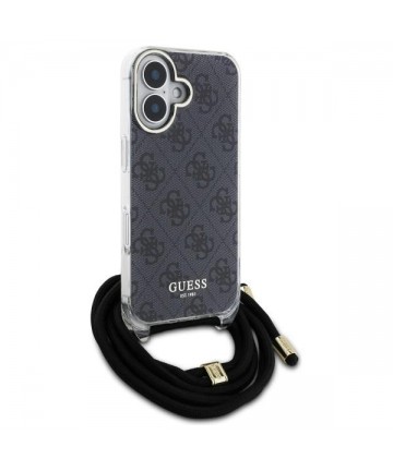 Guess Crossbody Cord 4G Print Case for iPhone 16 - Black