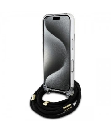 Guess Crossbody Cord 4G Print Case for iPhone 16 - Black