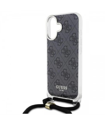 Guess Crossbody Cord 4G Print Case for iPhone 16 - Black