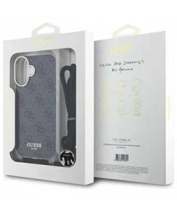 Guess Crossbody Cord 4G Print Case for iPhone 16 - Black