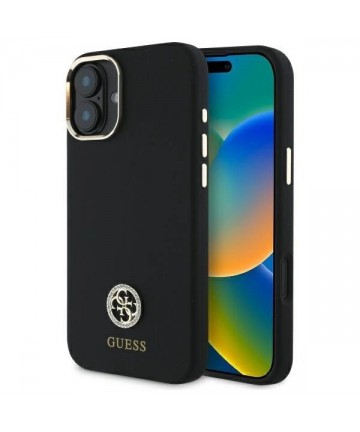 Guess Silicone Logo Strass 4G Case for iPhone 16 - Black