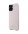 Guess Silicone Script Metal Logo & Frame iPhone 16 Case - Pink