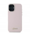 Guess Silicone Script Metal Logo & Frame iPhone 16 Case - Pink