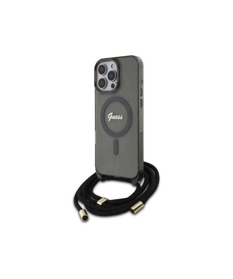 Guess Crossbody Cord Script MagSafe Case for iPhone 16 Pro - Black