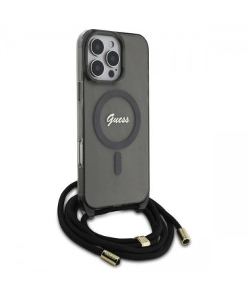 Guess Crossbody Cord Script MagSafe Case for iPhone 16 Pro - Black