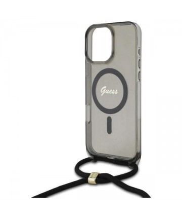 Guess Crossbody Cord Script MagSafe Case for iPhone 16 Pro - Black