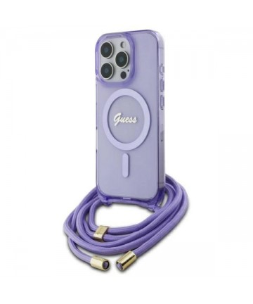 Guess Crossbody Cord Script MagSafe Case for iPhone 16 Pro - Purple