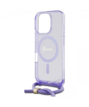Guess Crossbody Cord Script MagSafe Case for iPhone 16 Pro - Purple