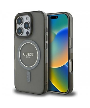 Guess IML Glitter Circle MagSafe case for iPhone 16 Pro - black