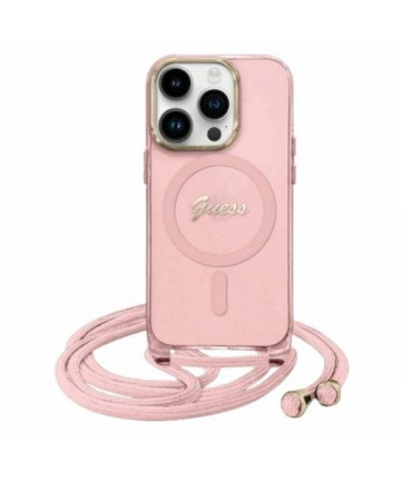 Guess Crossbody Cord Script MagSafe iPhone 16 Case - Pink