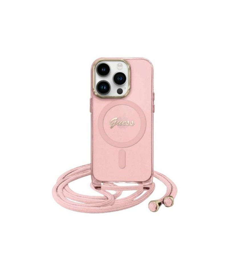 Guess Crossbody Cord Script MagSafe iPhone 16 Case - Pink