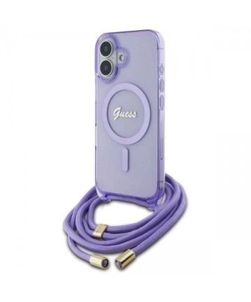 Guess Crossbody Cord Script MagSafe iPhone 16 Case - Purple