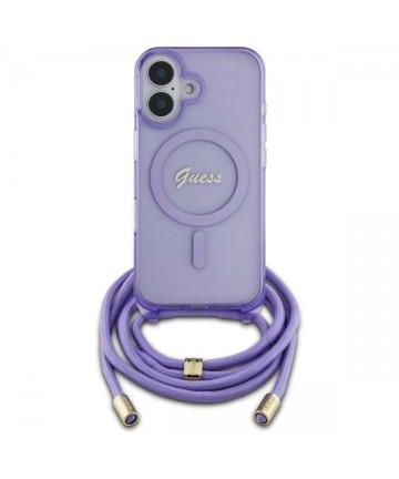 Guess Crossbody Cord Script MagSafe iPhone 16 Case - Purple