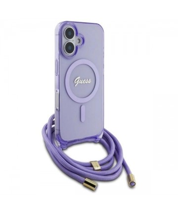 Guess Crossbody Cord Script MagSafe iPhone 16 Case - Purple