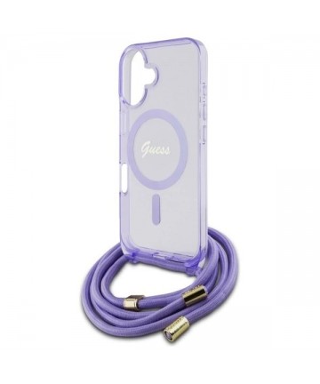 Guess Crossbody Cord Script MagSafe iPhone 16 Case - Purple