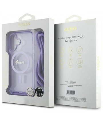 Guess Crossbody Cord Script MagSafe iPhone 16 Case - Purple
