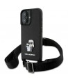 Karl Lagerfeld Saffiano Karl&Choupette Metal Pin CBDY Strap iPhone 16 Case - Black