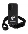 Karl Lagerfeld Saffiano Karl&Choupette Metal Pin CBDY Strap iPhone 16 Case - Black