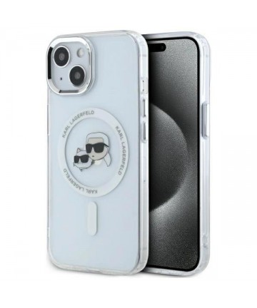 Karl Lagerfeld IML Metal Karl&Choupette Head MagSafe iPhone 14 Case - White