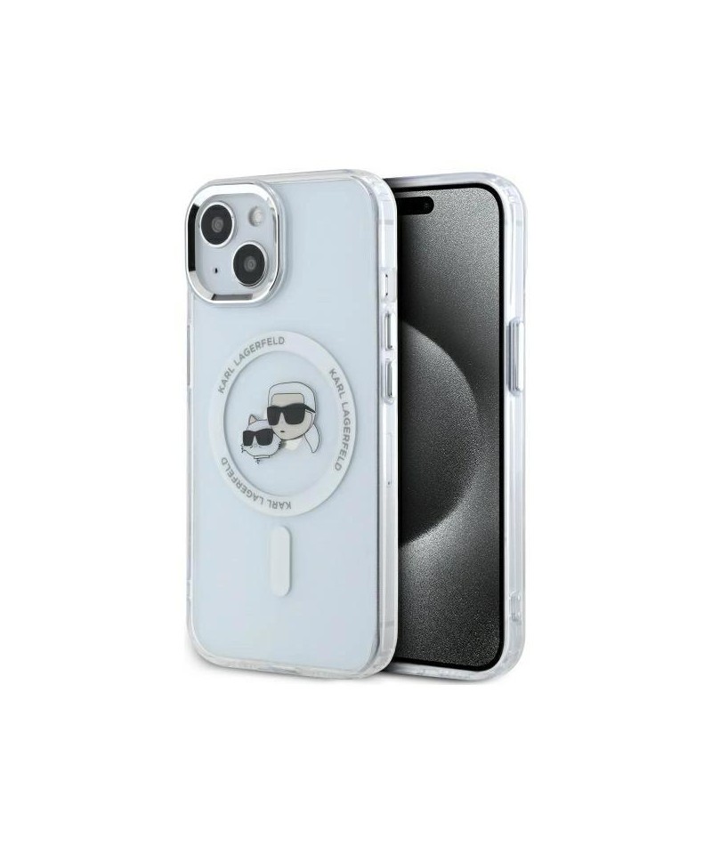 Karl Lagerfeld IML Metal Karl&Choupette Head MagSafe iPhone 14 Case - White