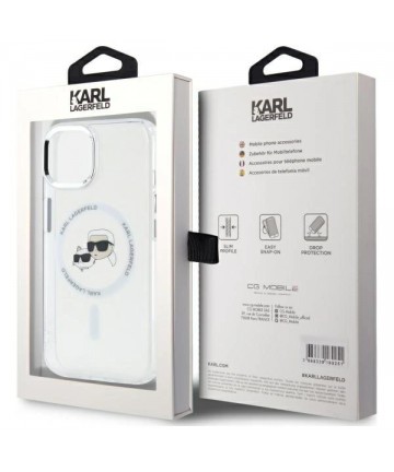 Karl Lagerfeld IML Metal Karl&Choupette Head MagSafe iPhone 14 Case - White