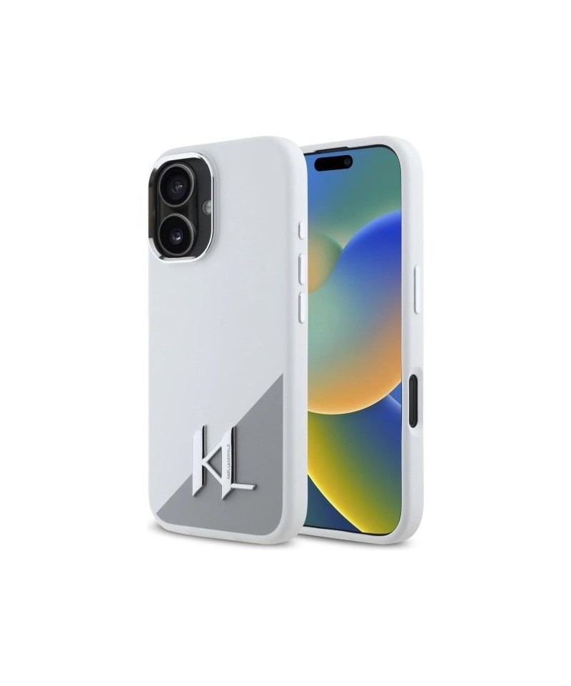 Karl Lagerfeld Silicone Initial Metal Logo MagSafe iPhone 16 Case - White