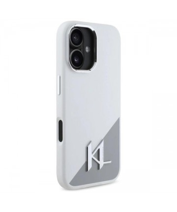 Karl Lagerfeld Silicone Initial Metal Logo MagSafe iPhone 16 Case - White