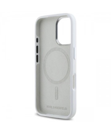 Karl Lagerfeld Silicone Initial Metal Logo MagSafe iPhone 16 Case - White