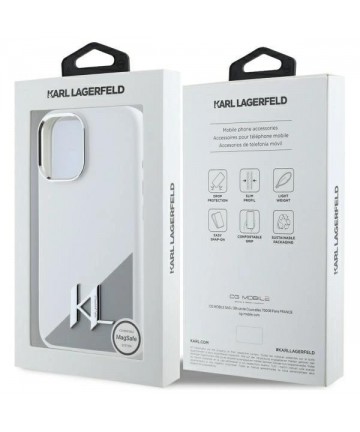 Karl Lagerfeld Silicone Initial Metal Logo MagSafe iPhone 16 Case - White