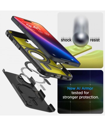Spigen Tough Armor MagSafe case with stand for iPhone 16 - black